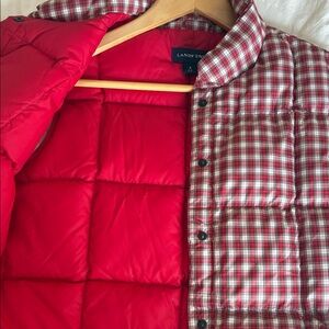 Lands' End Red Plaid Quilted Vest